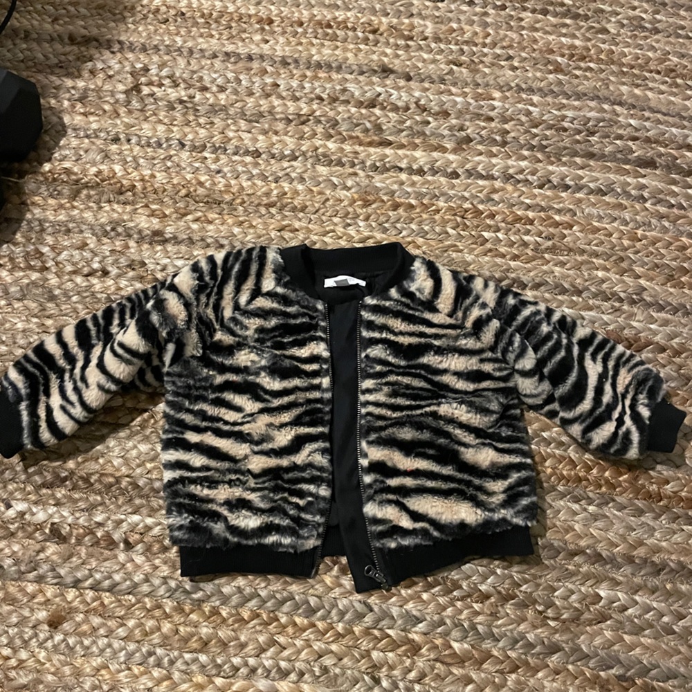 Furry tiger striped jacket for toddler girls